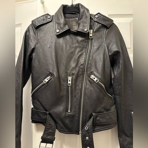 NWOT All Saints balfern belted leather jacket size US 4 in black